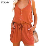 Women Romper Solid Color Lace-up Ladies Off Shoulder Waist Tight Loose-fitting Sleeveless Short Pants Romper