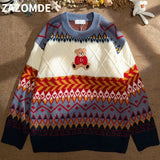 Winter Bear Sweater Casual Cartoon Patchwork Pullover Lazy Harajuku Sweater Knit Streetwear Oversized Pullover