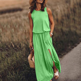 Summer New Women's Rounded Sleeveless Dress Open Multi-Colored Long