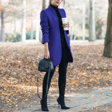 fashion mid-length coat Slim solid color stand-up collar woolen autumn and winter women's