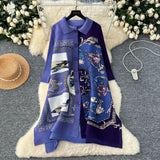 Folded Dress Women's Autumn 2025 Retro Collar Long Sleeves Loose A-Word Printing