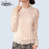 New Spring Lace Shirts Long Sleeve White Women Blouse Chiffon Shirts Tops for Women Summer Sexy White Top Female
