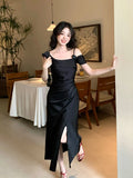 Xixi 2025 Summer New High-Waisted Vertiny Temperament Shoulder Flower Dress High-End Long Dress