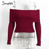 off shoulder elastic winter sweater women Short gray lapel pullover sexy white jumpers Autumn bodycon basic knitwear