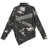 Women Big Size Irregular Zipper Printed T-shirt New Turtleneck Long Sleeve Fashion Tide Spring Autumn 2023