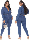 Winter Blue Jeans V-Neck Long Sleeve Casual Plus Size Denim
