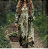 Printed Summer Long-Sleeved Dress Art Retro