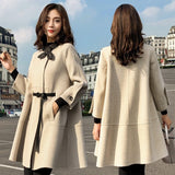 Lady Woolen Jacket Women's Middle Long Korean Autumn Winter 2021 New Loose Cape Small Thousand Bird Lattice Woolen
