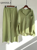 Summer Autumn Cotton Linen Women's 2 Piece Sets Outfits Vintage Elegant Casual Oversized Loose Shirts Blouses and Pants