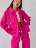 Solid Women's Dress Loose Waist Trousers Casual Long Sleeve Two Sets Single Buckle Coat Jacket