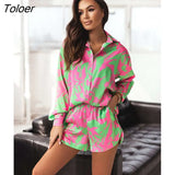 New European And American Women's Clothing Casual Comfortable Printing Shirts Long Sleeves Short Two-piece