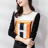 printing Women's silk shirts Spring Autumn Basic bottoming shirts Casual Tshirt Ladies o-neck Long Sleeve Tee