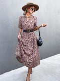 Vintage V-neck Half Sleeves Dot Print Midi Loose Holiday