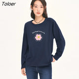 Women Tees 2022 Autumn Winter Long Sleeve O Neck Loose Tshirt Floral Print Pure Cotton Comfort Basic All Match