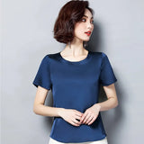 Imitation Silk Blouse Short Sleeve Satin Blouse Women Summer Ladies Office Blouses Womens Tops And Blouses