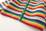 Rainbow Striped Round Neck Knitted Cardigan Short Sweater In Summer-Outfit