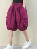 Women's Bloomers Fashion Thin Section Loose Large Size Literary Lace Drawstring Pocket Casual Women's Five-point
