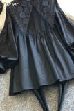 Oversized Blouse Women 2023 Blusas Mujer De Moda Crochet Lace Shirt Lantern Sleeve Loose Blouses Japanese Black Long