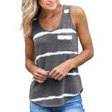 Summer Women Striped Vest Top Pocket Sleeveless Tie Dye Casual Tank Tops Fashion Sexy Beach Loose Tops Tees Female
