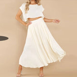 Casual White Solid Women Skirt Set Sleeveless Crop Tops And Button Pockets Skirts Ladies Suit Summer Beach Style