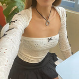 Desire Atmosphere Feeling Girl Little Sexy Bow Splicing Slim Chest Ultra-Short Blouse Two-Piece Set 2024 New Style-Outfit