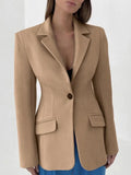 Korean Fashion Solid Blazer For Women Notched Collar Long Sleeve Minimalist Spring Blazers Female Clothes Style