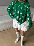 Winter Women Vintage Letter Print Sweaters Female O-neck Contarsting Knitted Pullovers 2022 Casual Office Ladies