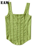 Women Green Irregular Shaped Tank Tops New Square Collar Sleeveless Personality Fashion Tide Spring Summer 2023