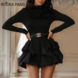 Long Sleeve Mini Party Black Dress Women Dress-Outfit