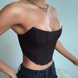 Off Shoulder Velvet Fashion Sexy Corset Crop Tops Vest Female Underwear Backless Bustier Top Solid-Outfit