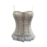 Self-Breasted Tector-Boo-Tie Baroque Lace Strapped Sling Vest Short Corset