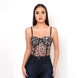 Leopard Sexy Straps Mesh Bodysuits Party Night Club Women Tops Sheer Hot Sexy Backless Summer Bodysuit One Piece