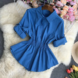 Clear Color Lapel Tightened Long-Sleeved Shirt-Outfit
