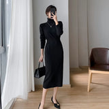 New Elegant Autumn Winter Turtleneck Basic Knitted Sweater Dress Office Lady Slim Clothes