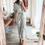 Women's Spring New Short-Sleeved Temperament Commute High-Waist Print Long