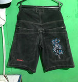 Selling Popular Style Y2K Hip Hop Original Dormitory Gothic Style Funny Style Printed Denim Shorts For Men-Outfit