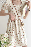 Japan Style Printing Square Collar Short Puff Sleeve Party Floral Mini Dress Elegant Evening Summer 2023 Women