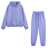 Autumn Hoodies Tracksuits Sets Solid Oversize Hooded Sweatshirts 2 Pieces Sets Winter Warm Fleece Crop Tops Pants