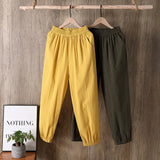 Spring Summer New Casual Style Cotton Linen Pants Women Elastic Waist Solid Basic Retro Loose Women's Harem Pants