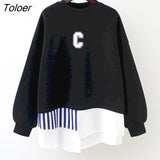 Pullovers Women Thin Long Sleeve Tshirt Fake Two Piece Pullover Casual All-match Harajuku Loose Mid-length Stitching