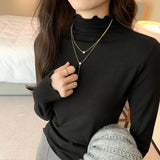 Velvet Bottomed Blouse With A New Autumn And Winter Black Semi-High Collar And A Polished Woolen Blouse In The Middle Of The Ear.-Outfit
