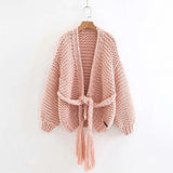 handmade Women cardigan knitted sweater v neck solid beige gray pink loose long sleeve casual outwear autumn winter