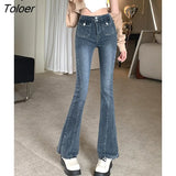 Vintage Slim High Waist Flare Jeans Woman Lady Autumn Winter New Blue Denim Pants Women Jeans Pockets