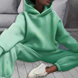 Women's Pure Color Casual Fashion Trousers Thick Sports Hoodie Set