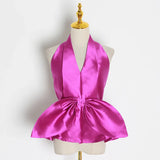 Sexy Backless Shirt For Women Halter Collar Sleeveless Patchwork Bowknot Slim Shirts Female Fashion New