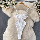 Backless Sexy Camis Rompers Women Strapless Inside Wear White Thin Fashion 2023 Summer Mesh Perspective Slim