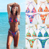 2025 New Women's Split Color Sexy Tie Triangle Bikini