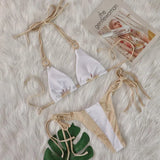 Toloer Sexy New Crystal Diamond Bikini Solid Color Patchwork Belt Swimsuit Vacation Split Women's