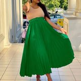 With Belt Women's New High-Waisted Skirt Swing Medium Long Folded Temperament Half-Body