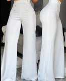 Toloer Women's Fashion Slim Personality Double Breasted Horn Trousers Can Be Added